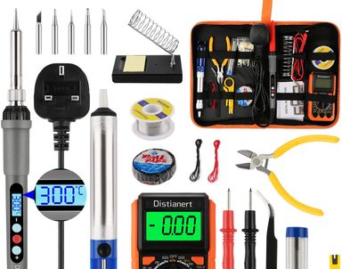 Small image of a soldering iron and other soldering kit